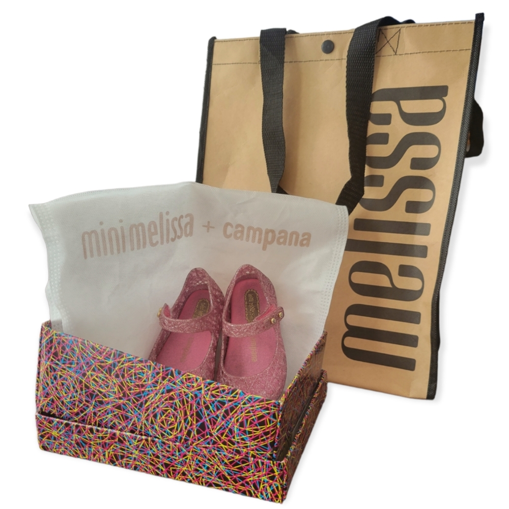 MINI MELISSA + Campana Pink Glitter Zig Zag Mary Jane Jelly Shoe. Toddler Size 5